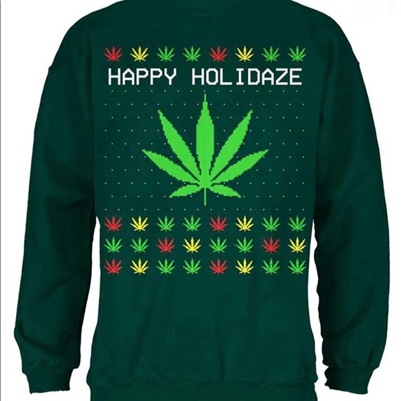 Men's Holidaze Pot Leaf Ugly Christmas Holiday Sweatshirt Medium - Picture 1 of 8